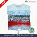 ladies CR cotton/viscose with flower print mature women sleeveless tee shirt,mature women knitted fashion tshirts